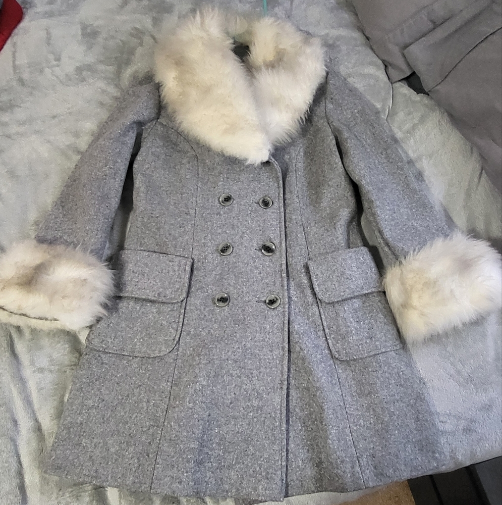 Vintage Wool Long Coat Fur Collar and cuffs